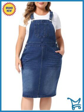 Plus Size Denim Overall Dress Adjustable Strap Pinafore Bib Jean